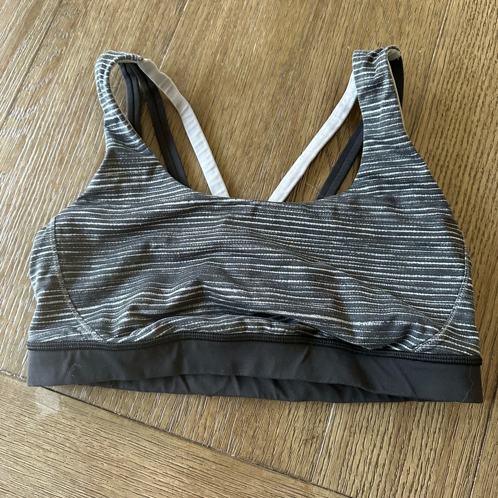 Striped Black and Gray Sports Bra